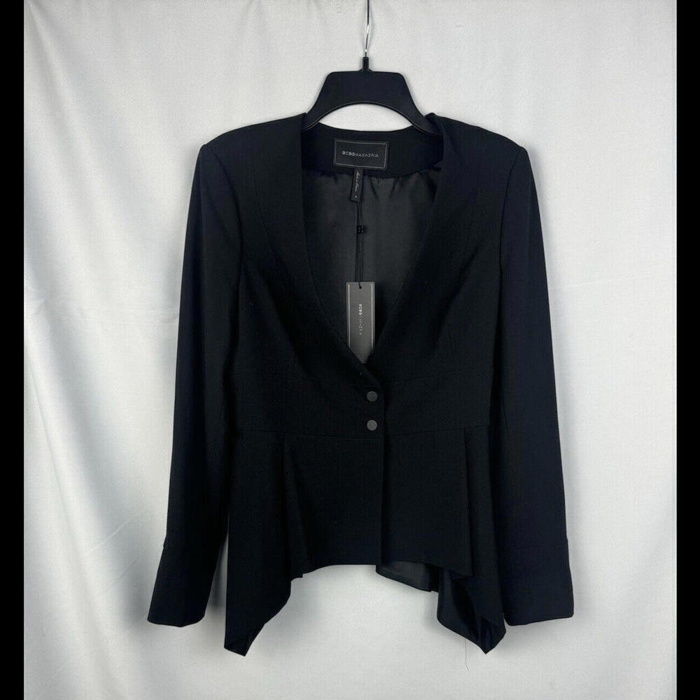 BCBGMAXAZRIA Blazer Jacket Snap Button Ruffled Black Size S